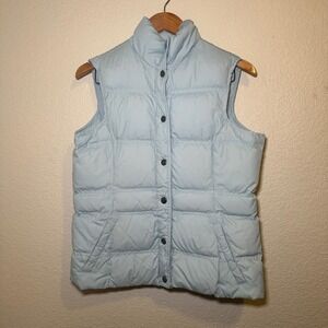 Lands' End Womens Small Puffer Vest Quilted Baby Blue Down Filled Full Snap Up